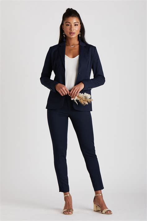 navy women's pant suit.